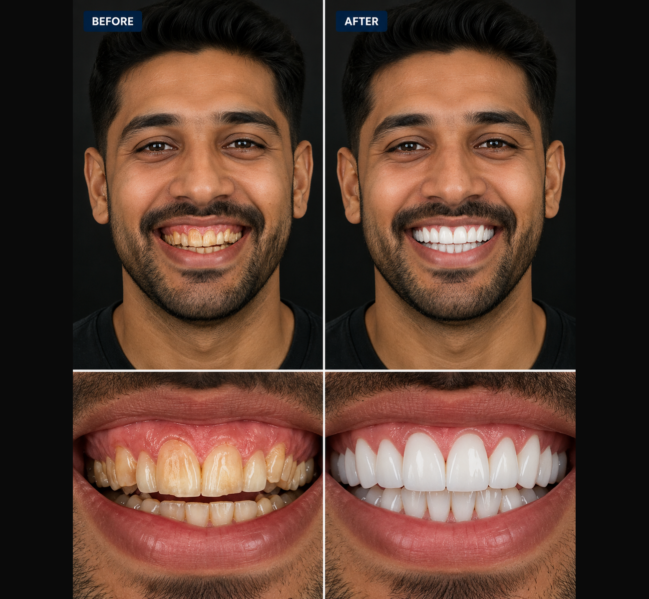 Before and after smile transformation - veneers and teeth whitening
