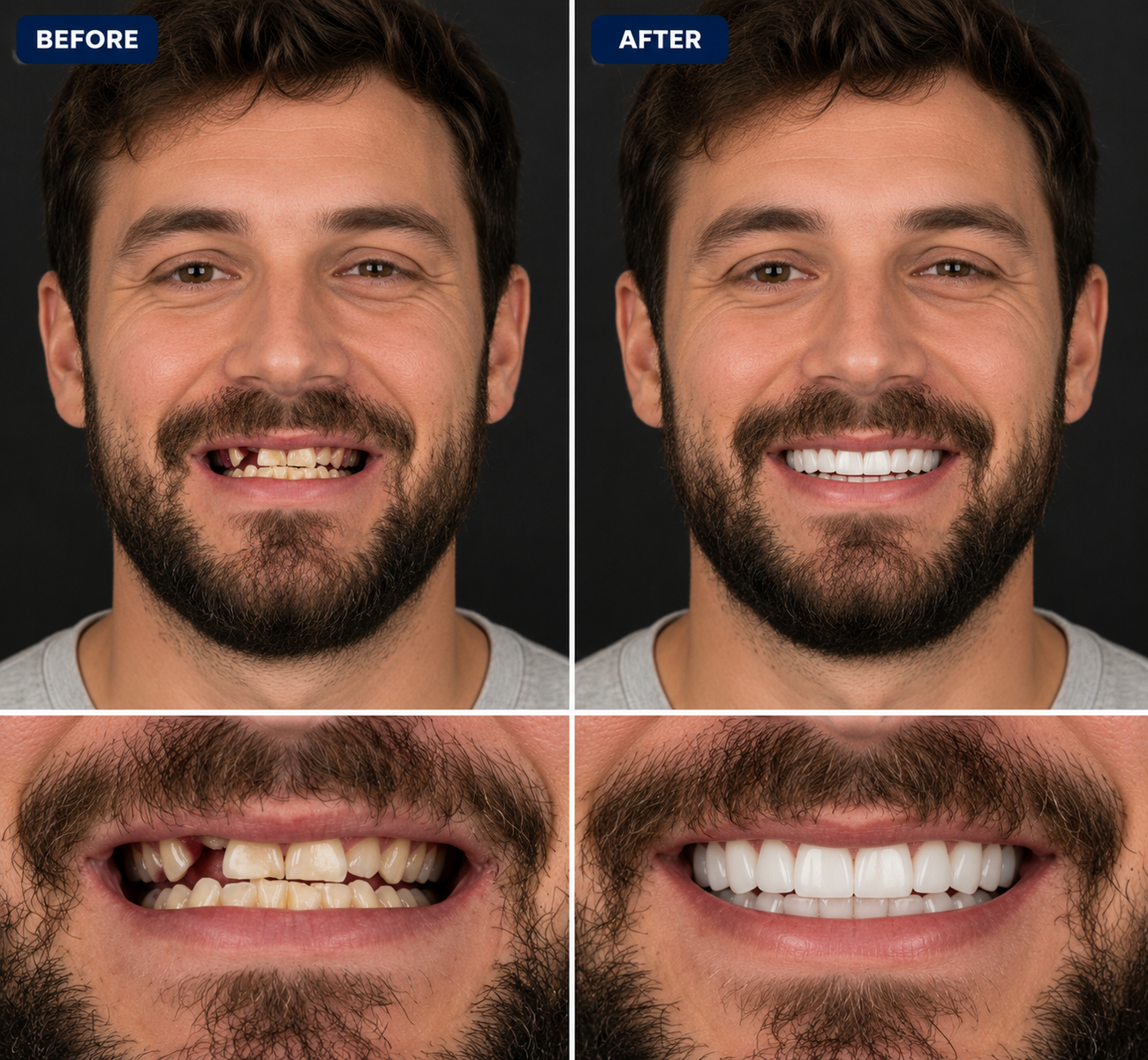 Before and after smile transformation - gap closure and veneers