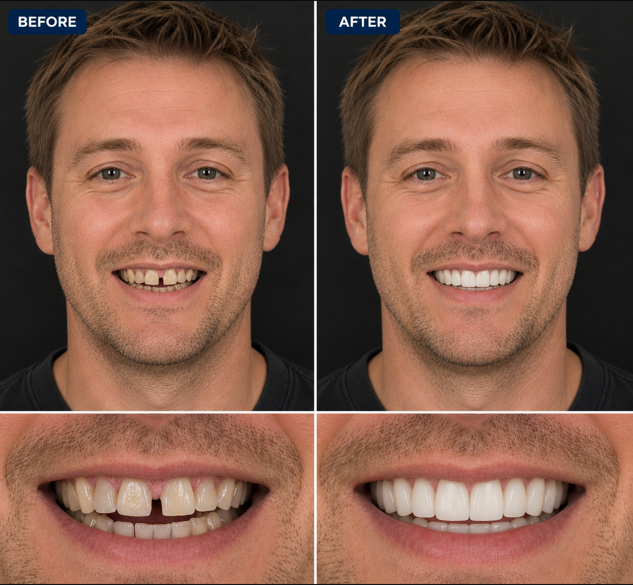 Before and after smile transformation - chipped tooth repair